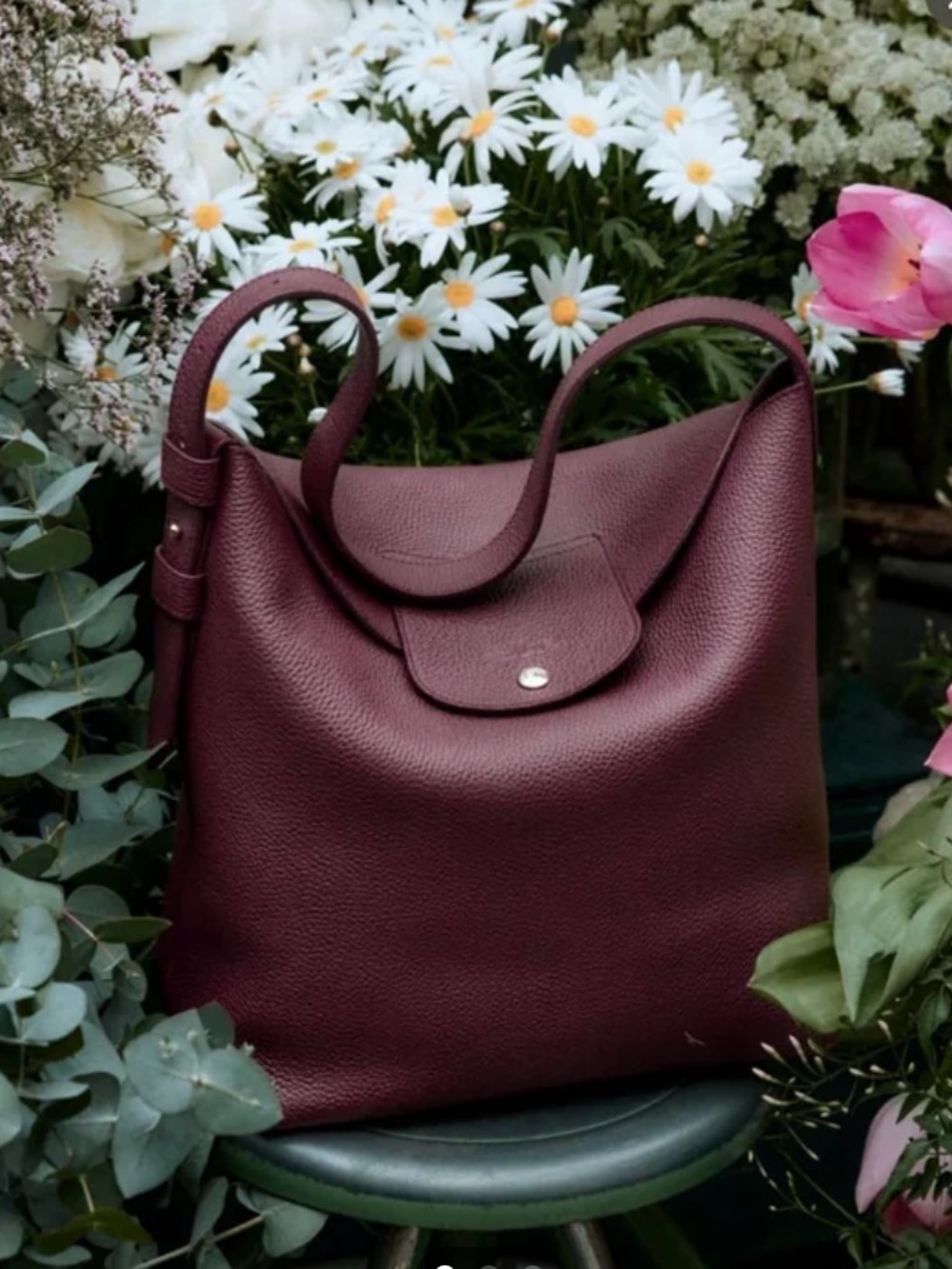Longchamp Le Cadence L Shoulder Bag BURGUNDY oxblood Pebbled leather bag